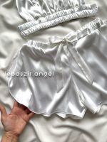 ست نیمتنه و شلوارک ساتن سفید کد 8130 - Image 2