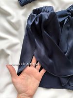 ست نیمتنه و شلوارک ساتن سورمه ای کد 8130 - Image 5