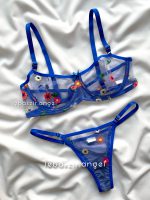 ست تور شیشه ای گل آبی