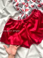 ست تاپ و شلوارک ساتن قرمز - Image 2