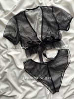 ست نیمتنه و شورت توری خالدار مشکی کد 1015