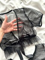 ست نیمتنه و شورت توری خالدار مشکی کد 1015 - Image 3