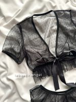 ست نیمتنه و شورت توری خالدار مشکی کد 1015 - Image 2