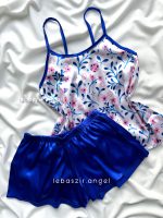 ست تاپ و شلوارک ساتن آبی