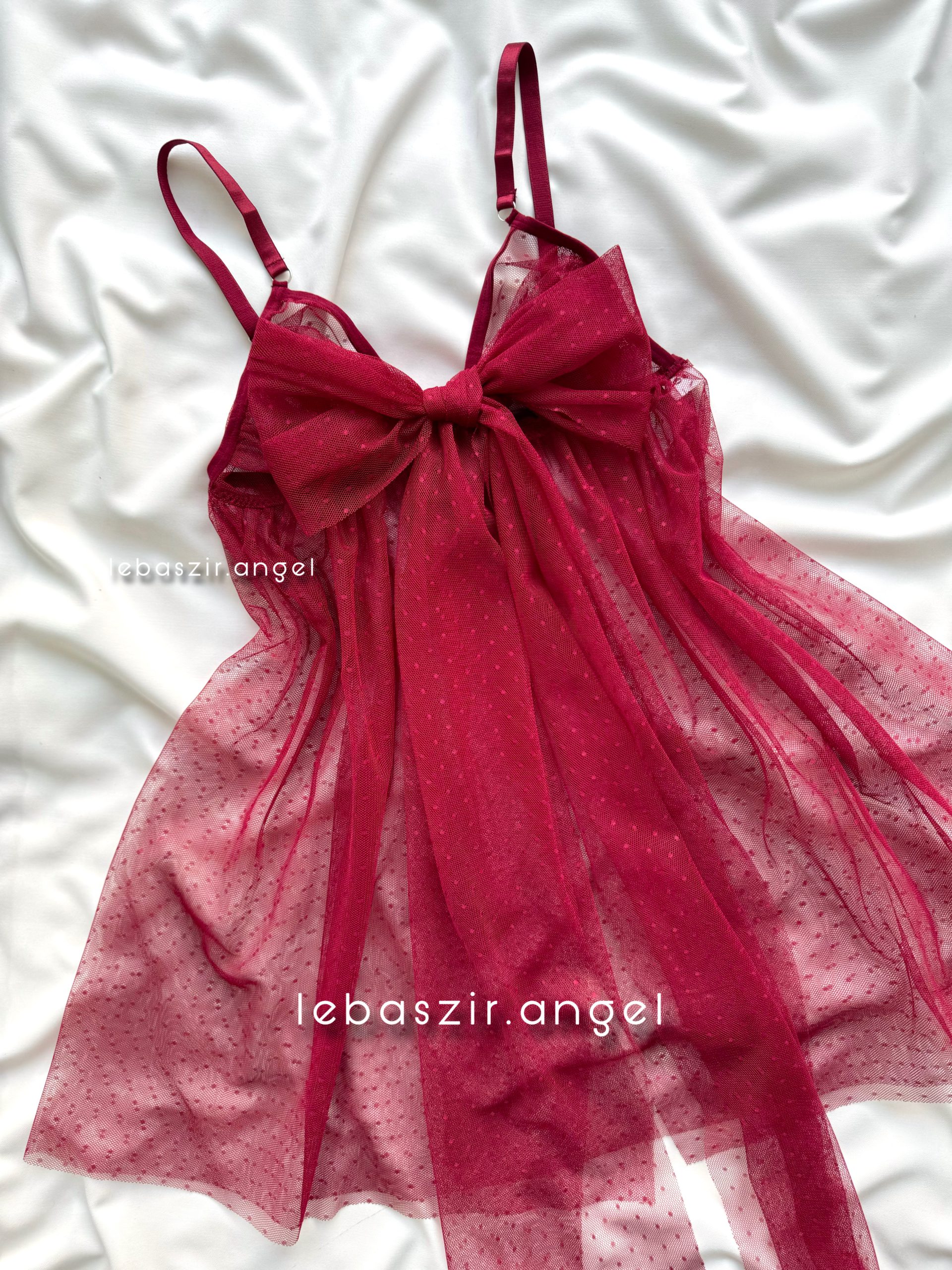 CC2A35C0-67CE-4C77-9460-56ED6D8F454E پیراهن خالدار پاپیونی زرشکی کد 2013 😍 - Image 1