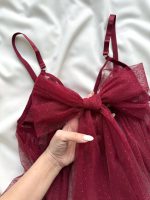 پیراهن خالدار پاپیونی زرشکی کد 2013  😍 - Image 3