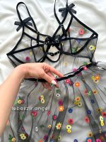 پیراهن تور شیشه ای گلدار مشکی 😍 - Image 5