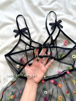 پیراهن تور شیشه ای گلدار مشکی 😍 - Image 4