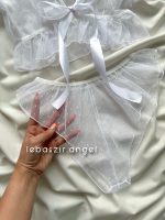 ست نیمتنه و شورت توری خالدار کد 1015 سفید - Image 2