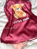 پیراهن ساتن خرسی🧸 زرشکی کد 8313 - Image 3