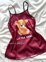 پیراهن ساتن خرسی🧸 زرشکی کد 8313