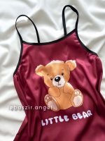 پیراهن ساتن خرسی🧸 زرشکی کد 8313 - Image 2