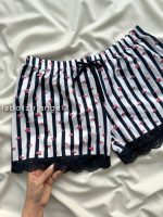 ست تاپ و شلوارک نخی راحتی قلبی زرشکی - Image 5
