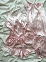 ست تاپ، شلوارک و روبدوشامبر ساتن صورتی