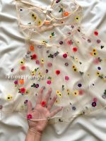 پیراهن تور شیشه ای گلدار کرم😍 - Image 5