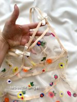 پیراهن تور شیشه ای گلدار کرم😍 - Image 6