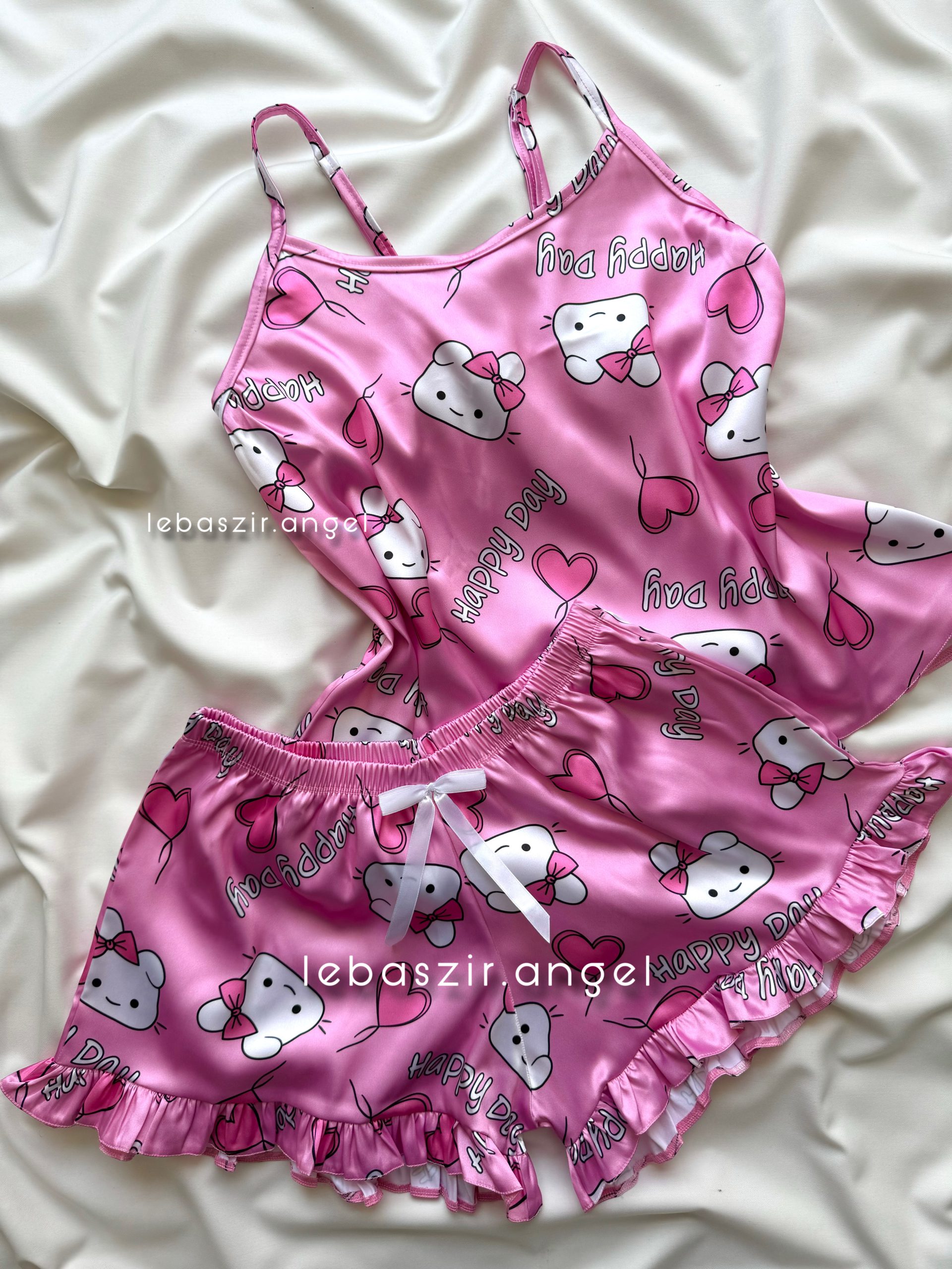 5333B508-5E64-4834-B788-F99903558A41 ست تاپ و شلوارک ساتن کیتی😍🩷 - Image 1