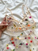 پیراهن تور شیشه ای گلدار کرم😍 - Image 2