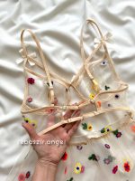 پیراهن تور شیشه ای گلدار کرم😍 - Image 7