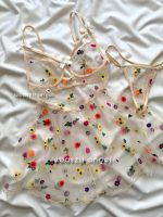 پیراهن تور شیشه ای گلدار کرم😍 - Image 4