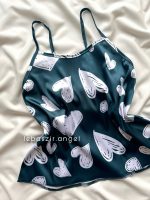 ست تاپ و شلوارک ساتن سبز قلبی - Image 3