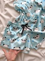 ست تاپ و شلوارک ساتن پاندا آبی🐼 - Image 2