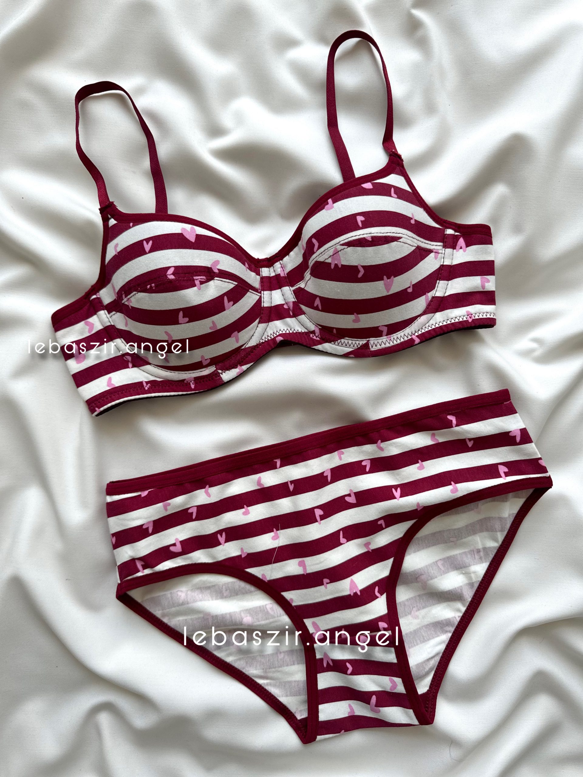 8A42B005-640C-4923-B059-4D36FC8AD6DE ست نخی ابر نازک زرشکی قلبی - Image 1