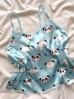 ست تاپ و شلوارک ساتن پاندا آبی🐼 - Image 3