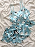 ست تاپ و شلوارک ساتن پاندا آبی🐼