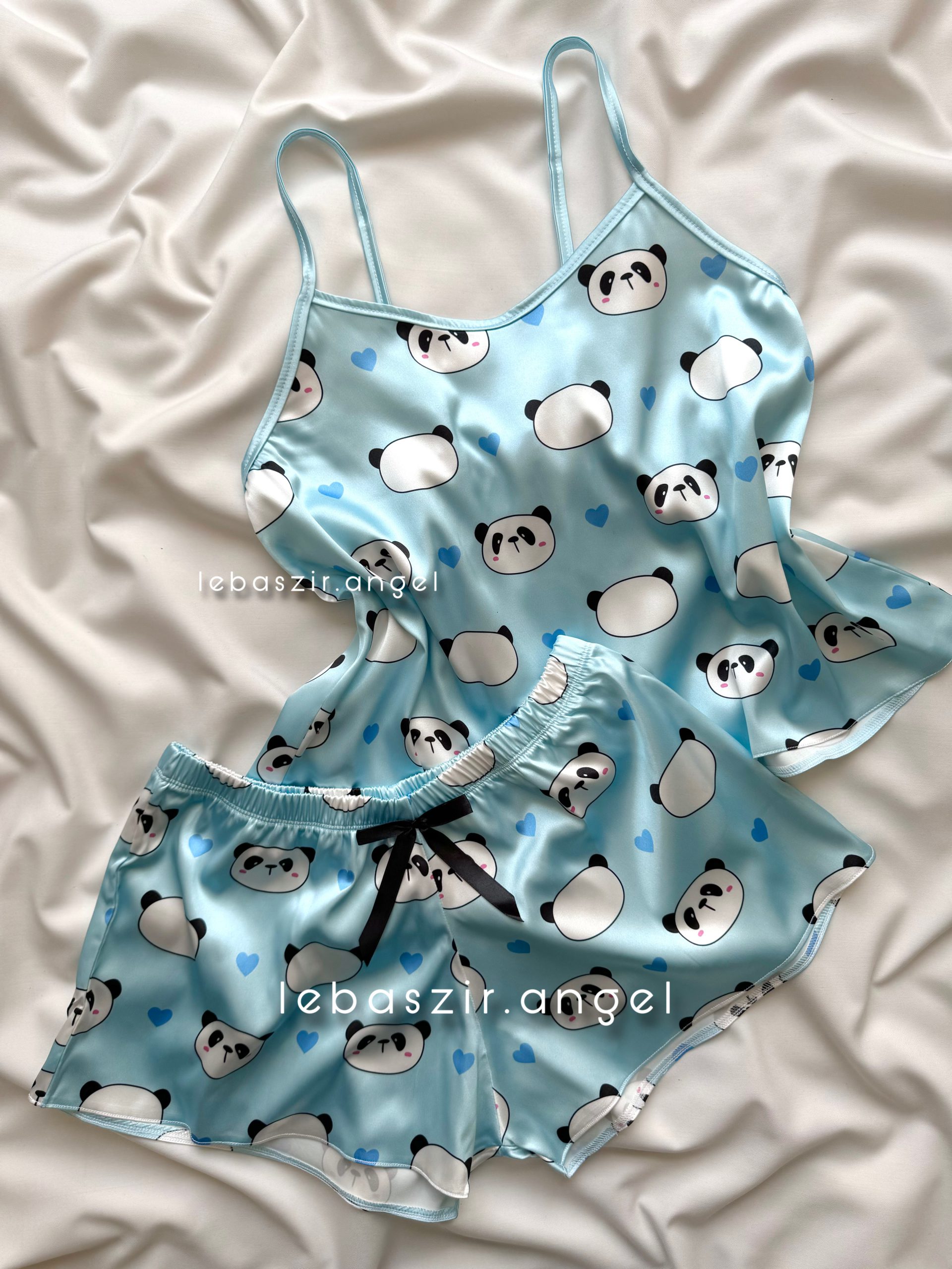 9762C247-04AD-4B6A-BA41-263A7004FDA2 ست تاپ و شلوارک ساتن پاندا آبی🐼 - Image 1