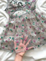 پیراهن تور شیشه ای گلدار طوسی😍 - Image 3
