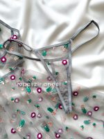 پیراهن تور شیشه ای گلدار طوسی😍 - Image 4
