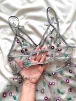 پیراهن تور شیشه ای گلدار طوسی😍 - Image 5