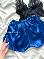 ست نیمتنه گیپور و شلوارک ساتن آبی💙 - Image 2