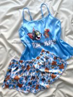 ست تاپ و شلوارک ساتن آبی تام و جری😍