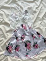 پیراهن فانتزی سفید گل صورتی