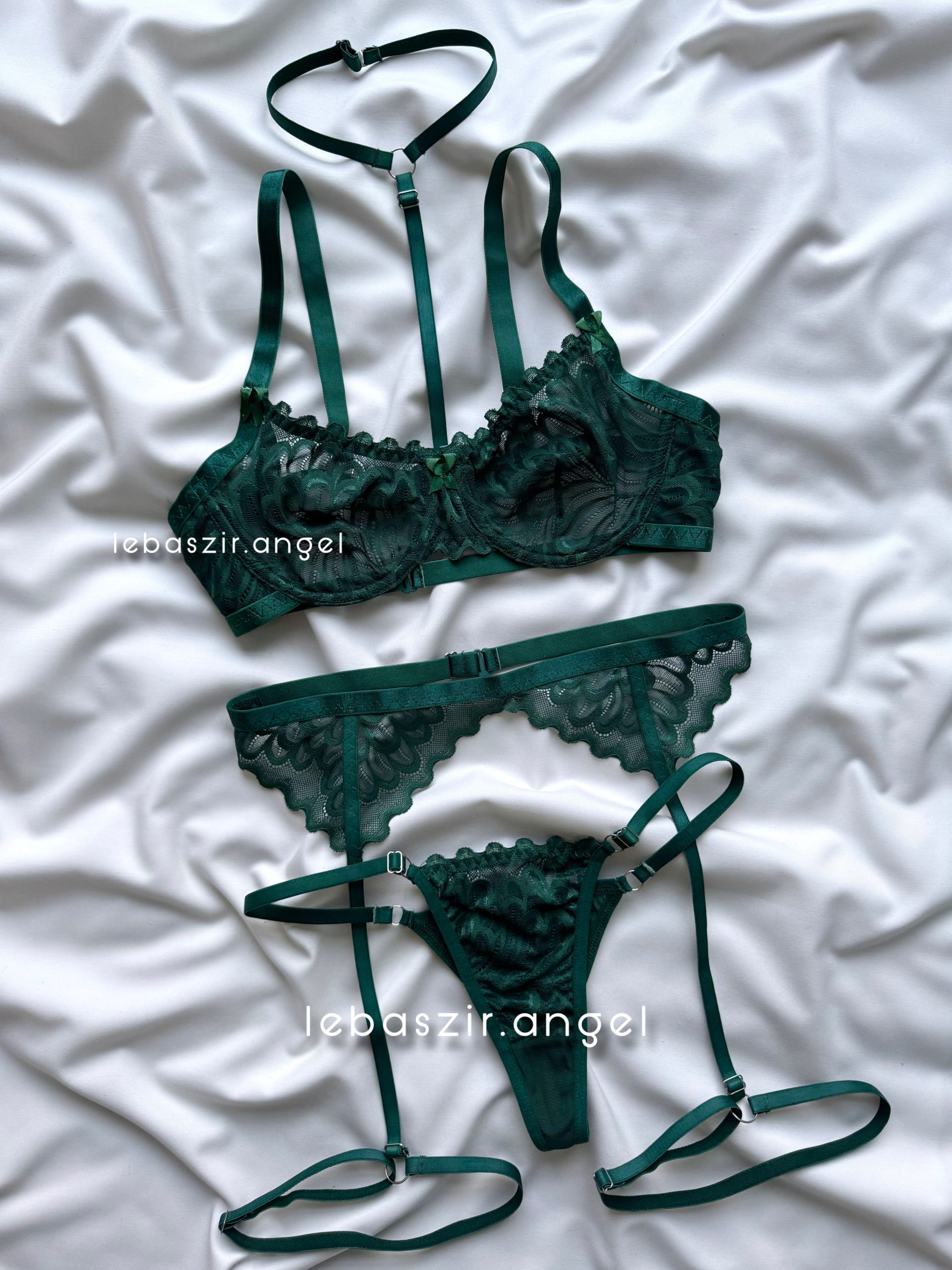 58B1CECB-8797-4604-9BE0-DFB81B3FEC03 ست سوتین و شورت گیپور فانتزی ۳تیکه فنردار کد 0088 - Image 1