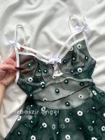 پیراهن تور شیشه ای گلدار سبز - Image 2