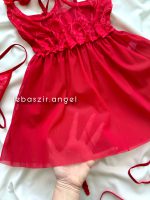 لباس خواب فانتزی فنردار شکوفه ای قرمز کد 1226 - Image 5