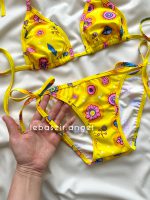 ست بیکینی گره ای زرد طرحدار کد 909 - Image 2