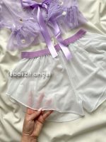ست نیمتنه و شلوارک توری یاسی کد 7056 - Image 3