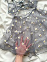 پیراهن تور شیشه ای گلدار طوسی بابونه😍 - Image 4