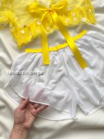 ست نیمتنه و شلوارک توری زرد کد 7056 - Image 2