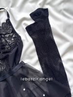 ست بادی، جوراب و دامن مرواریدی مشکی کد 7002 - Image 4